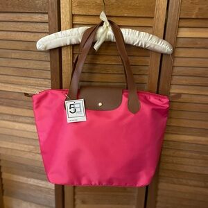 NWT Pink Tote Bag with Brown Handles